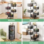 SAYZH Fruit Vegetable Basket for Kitchen, Rotating Storage Rack, 5 Tier Rolling Cart with top lid, Large Metal Wire Wheels, Black - Image 6