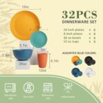 Wheat Straw Dinnerware Set of 32, Unbreakable Dinner Plates and Bowls Dishes Sets Service for 8,Dishwasher Safe Dinnerware Sets for Kitchen and Camping.Vibrant Series - Image 3