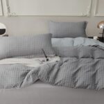 SAPHREAS Gray Geometric Plaid Duvet Cover Set Full Size 3pcs Plaid Bedding Comforter Cover Cotton Soft 1 Duvet Cover 80"x90" and 2 Pillow Shams 20"x26" - Image 3