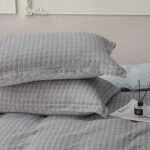 SAPHREAS Gray Geometric Plaid Duvet Cover Set Full Size 3pcs Plaid Bedding Comforter Cover Cotton Soft 1 Duvet Cover 80"x90" and 2 Pillow Shams 20"x26" - Image 4