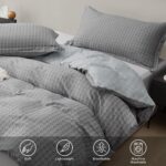 SAPHREAS Gray Geometric Plaid Duvet Cover Set Full Size 3pcs Plaid Bedding Comforter Cover Cotton Soft 1 Duvet Cover 80"x90" and 2 Pillow Shams 20"x26" - Image 5