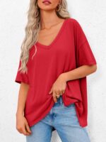 Tankaneo Womens Oversized Tshirts V Neck Short Sleeve Tops Summer Casual Loose Fit Tunic Tee Shirts - Image 3