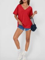 Tankaneo Womens Oversized Tshirts V Neck Short Sleeve Tops Summer Casual Loose Fit Tunic Tee Shirts - Image 6