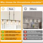 Dining Room Light Fixture/Chandelier Over Table, 5-Light Kitchen Island Lighting Hanging for Farmhouse Linear Chandeliers Black and Gold Ceiling Pendant Light Fixtures with Clear Glass Shade - Image 3
