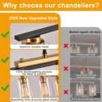 Dining Room Light Fixture/Chandelier Over Table, 5-Light Kitchen Island Lighting Hanging for Farmhouse Linear Chandeliers Black and Gold Ceiling Pendant Light Fixtures with Clear Glass Shade - Image 6