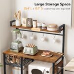 HOOBRO Bakers Rack with Power Outlet, 35.4 Inches Coffee Bar with Mesh Basket, Microwave Stand with 4 S-Shaped Hooks, Kitchen Bakers Rack with Storage, Easy to Assemble, Rustic Brown BF05HB01 - Image 6