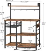 HOOBRO Bakers Rack with Power Outlet, 35.4 Inches Coffee Bar with Mesh Basket, Microwave Stand with 4 S-Shaped Hooks, Kitchen Bakers Rack with Storage, Easy to Assemble, Rustic Brown BF05HB01 - Image 9