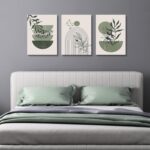 Sage Green Wall Posters & Prints, Green Boho Wall Art Set of 3, Minimalist Framed Wall Art Geometric Line Leaf Sun Moon Beige Green Canvas Artwork Paintings - Image 4
