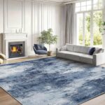 Amada 9x12 Large Area Rugs, Modern Living Room Rugs with Non-Slip Backing & Short Pile, Washable Rug with Abstract Pattern for Living Room, Bedroom and Dinning Room, Dark Blue - Image 3