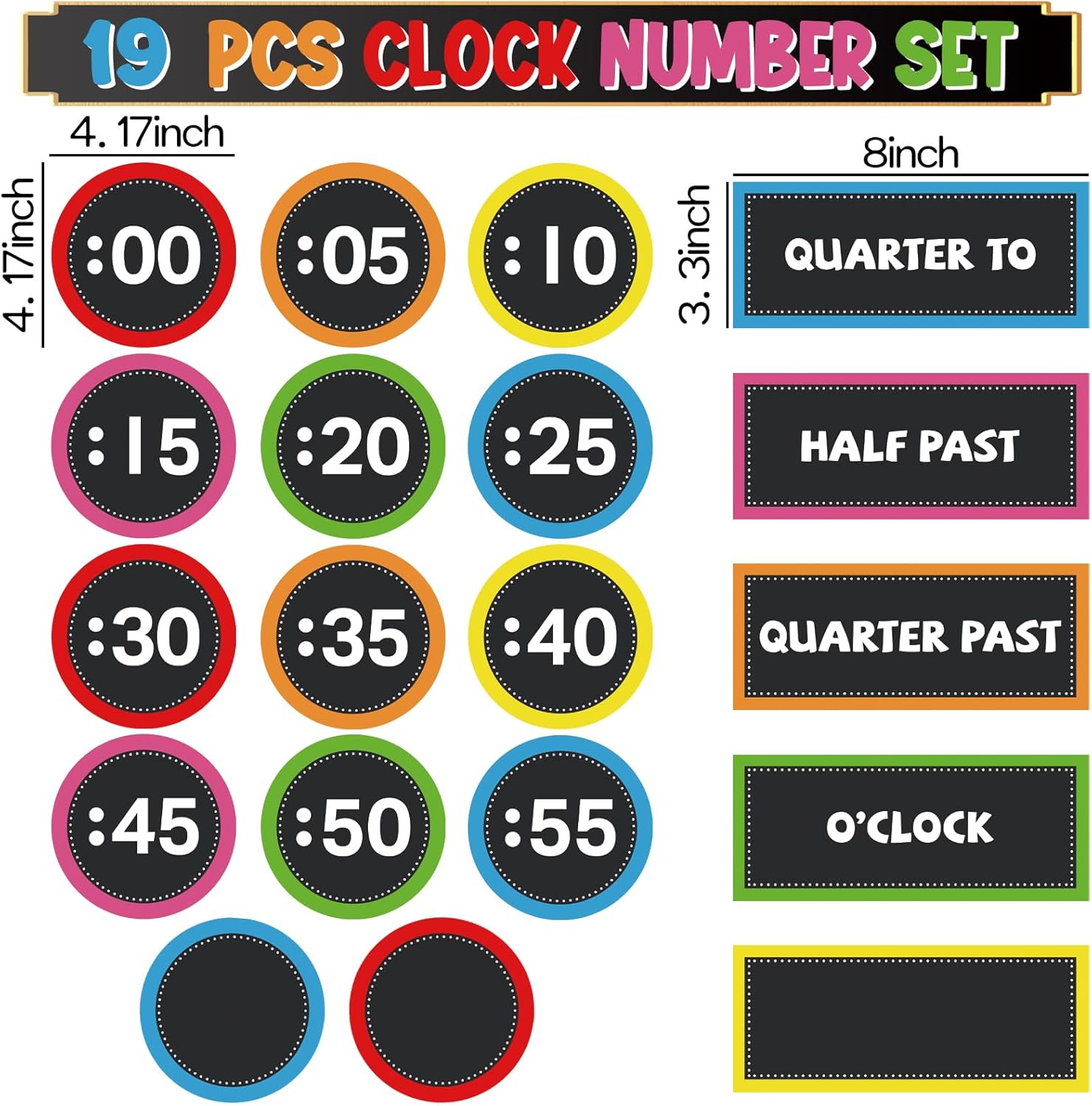 Colorful Clock Numbers Bulletin Board Kit Analog Clock for Kids Learning Classroom Clock for Back to School Elementary Classroom Decorations Teacher Supplies - Image 3
