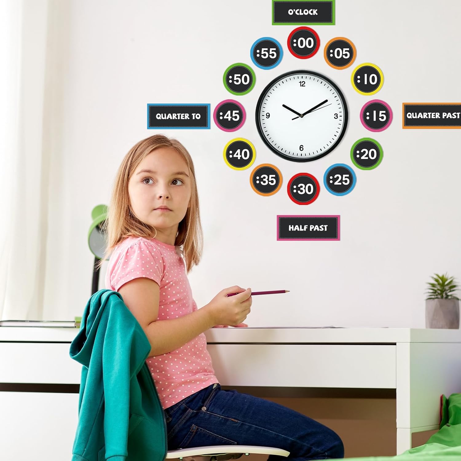 Colorful Clock Numbers Bulletin Board Kit Analog Clock for Kids Learning Classroom Clock for Back to School Elementary Classroom Decorations Teacher Supplies - Image 7