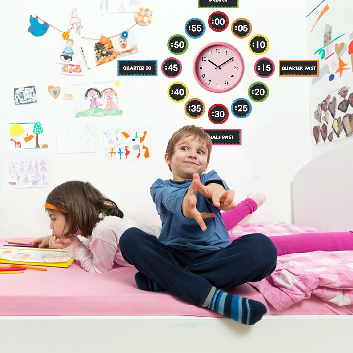 Colorful Clock Numbers Bulletin Board Kit Analog Clock for Kids Learning Classroom Clock for Back to School Elementary Classroom Decorations Teacher Supplies - Image 8