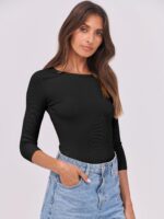 ANRABESS Womens 3/4 Long Sleeve Tops Ribbed Knit Slim Fitted Shirts Basic Tee Fall Outfits 2025 Fashion Y2K Clothes - Image 5