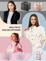 Qislee Makeup Box with Drawer and A Detachable Lighted Mirror, Waterproof Travel Train Case, Cosmetic Organizer and Makeup Suitcase with Adjustable Dividers, Magnetic LED Mirror (ICY Pink) - Image 7