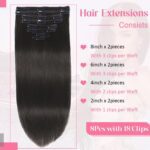 Clip in Hair Extensions Real Human Hair 3.8oz/105g Clip ins 100% Brazilian Remy Human Hair Extension for Women 8pcs Per Set with 18 Clips Double Weft (20 Inch #1B Natural Black) - Image 4
