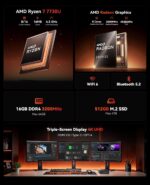 KAMRUI E3B Mini Gaming PC, Mini PC AMD Ryzen 7 7730U (Beat Ryzen 7 5825U, Max 4.5GHz 8C/16T) Micro Desktop Computers 16GB RAM 512GB SSD, WiFi 6, BT5.2, Triple Display 4K@60Hz for Office Home - Image 3
