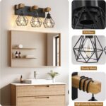 Farmhouse Vanity Light for Bathroom, 3-Light Wood Bathroom Vanity Light Fixtures Over Mirror, Rustic Sconces Wall Lighting with Metal Lampshade for Living Room, Bedroom, Hallway - Image 4