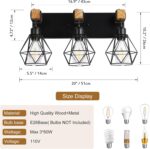 Farmhouse Vanity Light for Bathroom, 3-Light Wood Bathroom Vanity Light Fixtures Over Mirror, Rustic Sconces Wall Lighting with Metal Lampshade for Living Room, Bedroom, Hallway - Image 5