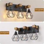 Farmhouse Vanity Light for Bathroom, 3-Light Wood Bathroom Vanity Light Fixtures Over Mirror, Rustic Sconces Wall Lighting with Metal Lampshade for Living Room, Bedroom, Hallway - Image 7