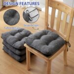 Chair Cushions for Dining Chairs Set of 4, Kitchen Chair Cushions, Chair Pads with Ties and Non Slip Backing, Tufted Memory Foam Seat Cushion 4 Pack, 15.5" x 15.5" x 4", Dark Gray - Image 3