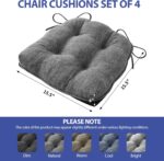 Chair Cushions for Dining Chairs Set of 4, Kitchen Chair Cushions, Chair Pads with Ties and Non Slip Backing, Tufted Memory Foam Seat Cushion 4 Pack, 15.5" x 15.5" x 4", Dark Gray - Image 4