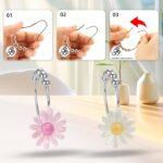Daisy Flower Decorative Shower Curtain Hooks, Set of 12, Pink,White,Roller Ball, Stainless Steel, Flower Decor,Rustproof,Easy Install,Home & Bathroom Decor,Shower Rings - Image 4