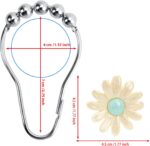 Daisy Flower Decorative Shower Curtain Hooks, Set of 12, Pink,White,Roller Ball, Stainless Steel, Flower Decor,Rustproof,Easy Install,Home & Bathroom Decor,Shower Rings - Image 5