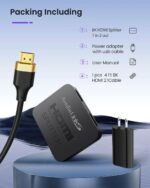avedio links 4K@120Hz HDMI Splitter 1 in 2 Out w/ 4ft 8K Hdmi Cable (Not Extended Display), Mirror Only, 8K HDMI 2.1 Splitter for Monitor, TV, Support HDCP2.3, 48Gbps, VRR, ALLM, Dol-by Vision, Atmos - Image 10