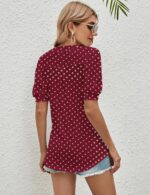 Romanstii Women Casual V-Neck T-Shirts Loose Puff Short Sleeve Tops Tunic Blouses - Image 3
