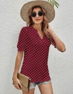 Romanstii Women Casual V-Neck T-Shirts Loose Puff Short Sleeve Tops Tunic Blouses - Image 5