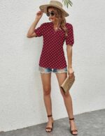 Romanstii Women Casual V-Neck T-Shirts Loose Puff Short Sleeve Tops Tunic Blouses - Image 7