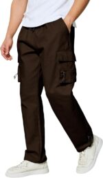 Men's Cargo Pants with Pockets Cotton Outdoor Elastic Waist Hiking Pants Casual Baggy Jogger Sweatpants - Image 4