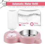 Dog Bowls, Cat Food and Water Bowl Set with Water Dispenser and Stainless Steel Bowl for Cats and Small Dogs - Pink - Image 3