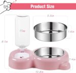 Dog Bowls, Cat Food and Water Bowl Set with Water Dispenser and Stainless Steel Bowl for Cats and Small Dogs - Pink - Image 6