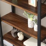 5 Tier Bookcase, Solid Wood Bookshelf Rustic Vintage Industrial Etagere Bookcase, Metal and Wood Free Vintage Bookshelf, Retro Brown (Real Wood) (5-Tiers) - Image 6