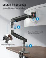 HUANUO Heavy Duty Monitor Arm for Ultrawide Screens up to 49", Holds 40 lbs,Aluminum Ultrawide Screen Desk Mount,Fully Adjustable Single Monitor Mount with C-clamp, Grommet Base, Max VESA 100x100 - Image 8