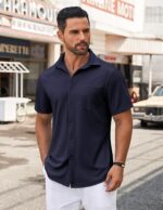 COOFANDY Mens Casual Button Down Shirt Untucked Short Sleeve Strech Wrinkle Free Dress Shirts - Image 3