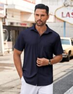 COOFANDY Mens Casual Button Down Shirt Untucked Short Sleeve Strech Wrinkle Free Dress Shirts - Image 4