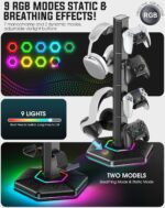 Kytok Headset And Controller RGB Stand for Xbox/ PS5/ PS4 Controller, Headphone & Remote Holder for Desk with 9 RGB Lights & 2 USB 3.0 Ports, Gaming Organizers & Storage Accessories for Gaming Gift - Image 3