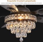 Crystal Ceiling Fan Fandelier with Lights-Ceiling Fans with Lights,50" Low Profile and Remote Control, Flush Mount, Reversible, Dimmable, Noiseless, Black Ceiling Fan for Bedroom - Image 3