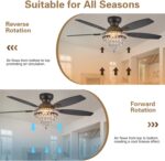 Crystal Ceiling Fan Fandelier with Lights-Ceiling Fans with Lights,50" Low Profile and Remote Control, Flush Mount, Reversible, Dimmable, Noiseless, Black Ceiling Fan for Bedroom - Image 4