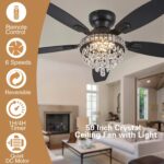 Crystal Ceiling Fan Fandelier with Lights-Ceiling Fans with Lights,50" Low Profile and Remote Control, Flush Mount, Reversible, Dimmable, Noiseless, Black Ceiling Fan for Bedroom - Image 5