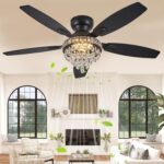 Crystal Ceiling Fan Fandelier with Lights-Ceiling Fans with Lights,50" Low Profile and Remote Control, Flush Mount, Reversible, Dimmable, Noiseless, Black Ceiling Fan for Bedroom - Image 6