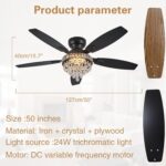 Crystal Ceiling Fan Fandelier with Lights-Ceiling Fans with Lights,50" Low Profile and Remote Control, Flush Mount, Reversible, Dimmable, Noiseless, Black Ceiling Fan for Bedroom - Image 7