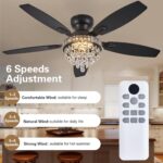Crystal Ceiling Fan Fandelier with Lights-Ceiling Fans with Lights,50" Low Profile and Remote Control, Flush Mount, Reversible, Dimmable, Noiseless, Black Ceiling Fan for Bedroom - Image 8