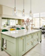 CASAMOTION Pendant Light Fixtures Glass Pendant Lights Kitchen Island Modern Gold Brass Kit Clear Organic Globe Bar Counter Dining Room Large Lamp Shade 12 Inch Height 1 Pack - Image 3