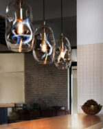 CASAMOTION Pendant Light Fixtures Glass Pendant Lights Kitchen Island Modern Gold Brass Kit Clear Organic Globe Bar Counter Dining Room Large Lamp Shade 12 Inch Height 1 Pack - Image 4
