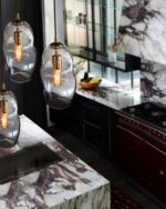 CASAMOTION Pendant Light Fixtures Glass Pendant Lights Kitchen Island Modern Gold Brass Kit Clear Organic Globe Bar Counter Dining Room Large Lamp Shade 12 Inch Height 1 Pack - Image 5
