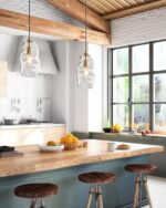 CASAMOTION Pendant Light Fixtures Glass Pendant Lights Kitchen Island Modern Gold Brass Kit Clear Organic Globe Bar Counter Dining Room Large Lamp Shade 12 Inch Height 1 Pack - Image 6
