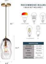 CASAMOTION Pendant Light Fixtures Glass Pendant Lights Kitchen Island Modern Gold Brass Kit Clear Organic Globe Bar Counter Dining Room Large Lamp Shade 12 Inch Height 1 Pack - Image 8